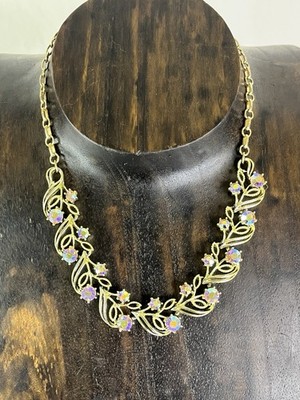 Vintage Coro AB Rhinestone Necklace Floral Design