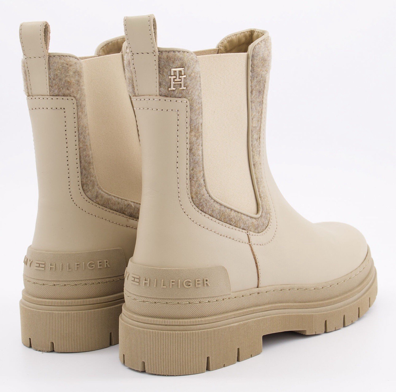 SAOLA Tommy Hilfiger Stivali Chelsea Donna Beige Suola Grossa UK 7