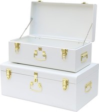 2-Piece Decorative Metal Storage Trunk Set with Lock
