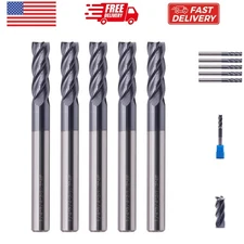 High Performance 5Pcs 1/4" Solid Carbide Square End Mills, AlTiN Coated, , 1/...