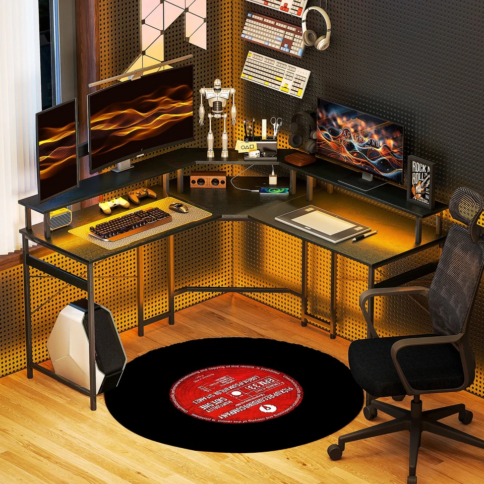 HOMCOM L Shaped Desk Corner Computer Desk with Monitor Stand, Black - Image 2 of 4