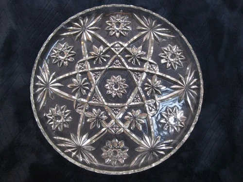 Anchor Hocking ~ Star of David 11" ~ Vintage Glass Serving Platter Cake Plate