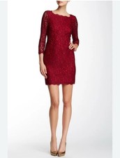 Adrianna Papell Burgundy Long Sleeve Lace Knee Length Dress size US 14 Red