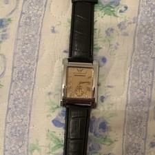 Emporio Armani Orologio Uomo Quarzo Analogico Rettangolare Oro Cinturino Nero