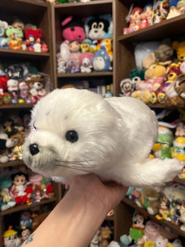 Authentisches Vintage A Show japanisches realistisches weißes Baby Robbe Stofftier Plüschtier