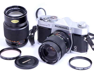 Vivitar 35mm f1.9 w Konica Autoreflex T film Camera Hexar AR 135mm f3.5 Lens lot