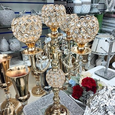 Kerzenständer Kerzenleuchter Gold Kristall 5 armig Kerzenleuchter Mittelstücke