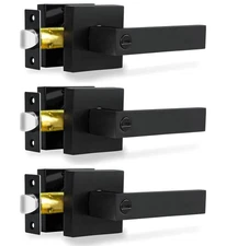 Privacy Door Levers, 3 Pack Matte Black Door Handles Heavy Duty Bed and Bath ...