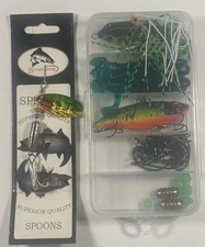 NEW 25pc Fishing Lure Kit Baits Tackle Topwater Frog Spoon Jigs Swimbait Set