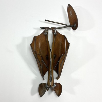 Hanging Metal Bat Artisan Made Folk Art Rusty Metal Outdoor Decor Sculpture