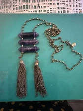 VINTAGE INSPIRED LONG AMETHYST TASSEL NECKLACE CHARMING CHARLIE