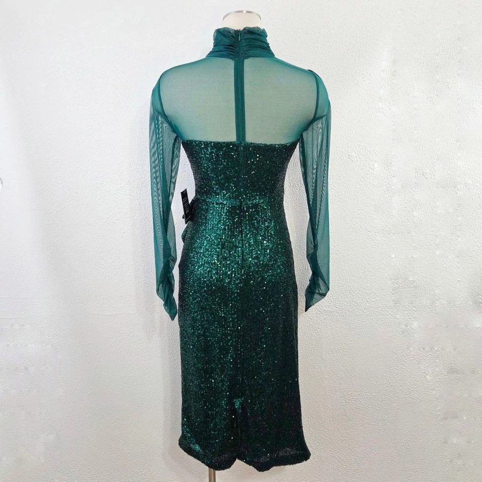 Vestido Vaina Boston Proper Malla Manga Larga Lentejuelas Verde Esmeralda Talla 6 Nuevo Con Etiquetas Foto 4 de 4