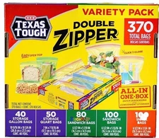 H‑E‑B Texas Tough Double Zipper Storage Bags - Variety Pack 370 total bags