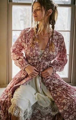 NWT Free People Ethereal Dainty Cottage Pappiet Midi Dress Rose Maxi Top Small