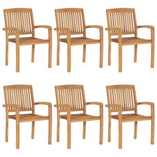 WALPLUS Garden Chairs 6pcs Stackable Solid Teak Wood