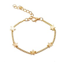 Women Bangle Simple Gold Filled Chic Heart Trendy Five Stars Fine Chain Bracelet