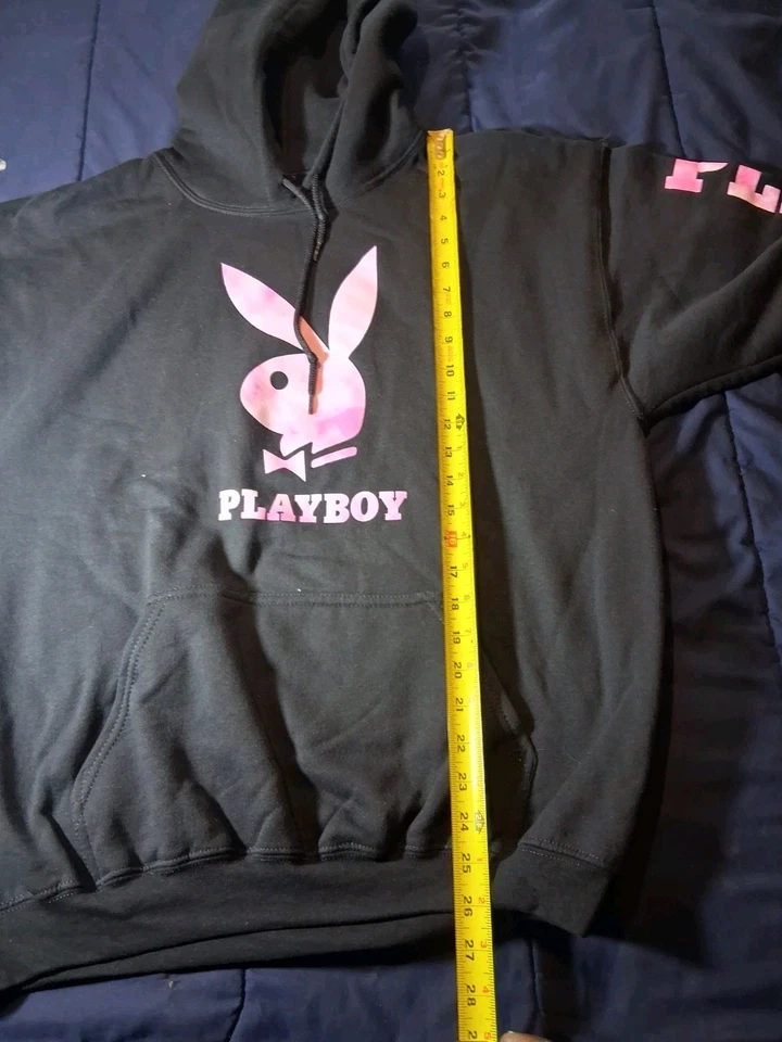 Playboy Hoodie New Size Large Jet Black Vinyl Print Mens - Image 3 of 4