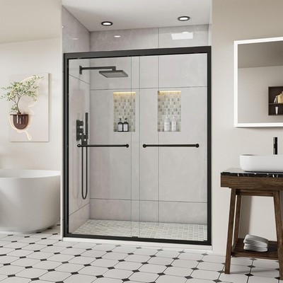 Flexible Matte Black Walk in Shower Door 48''W x 72''H Shower Room Glass Door
