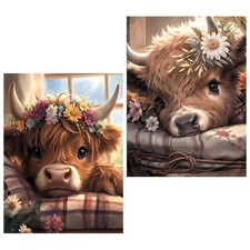 2 Pack Cow Diamond Art Kits for Adults - Cute 12x16 inches, G7206 G6841