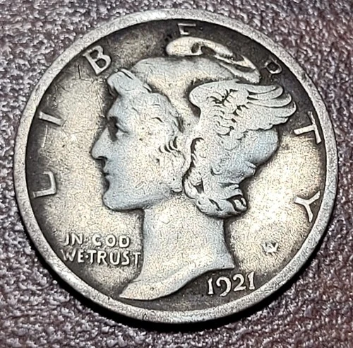 1921 Mercury Dime Fine Details Semi Key Date 10c Silver Coin likely dug