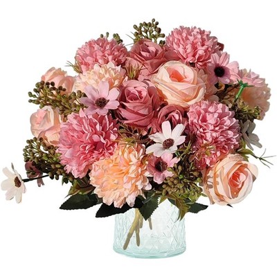 4 Stück Kunstblumen Bouquet Seidenblumen Rosa Wetterbeständig Deko