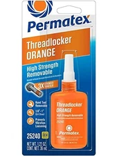 Permatex 25240 High Strength Removable Threadlocker Orange Liquid, 36 ml