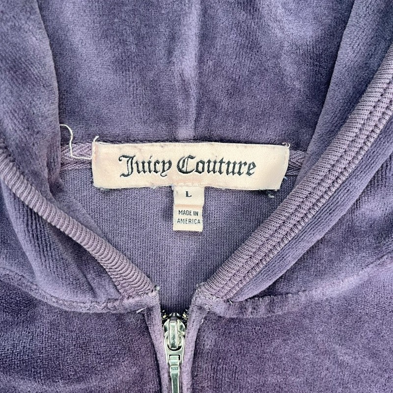 Juicy Couture Full Zip Hoodie Womens Large Purple Velour Touch image 6