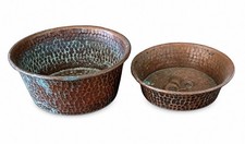 Vintage Solid Copper Hammered Pet Bowls &ndash; Dog or Cat Food & Water &ndash; Set of 2