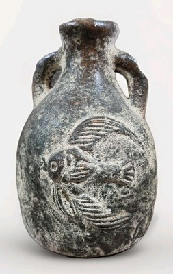Vintage Ceramic Flask Vessel Relief Fish Pottery Jug Art Vase Chimu?