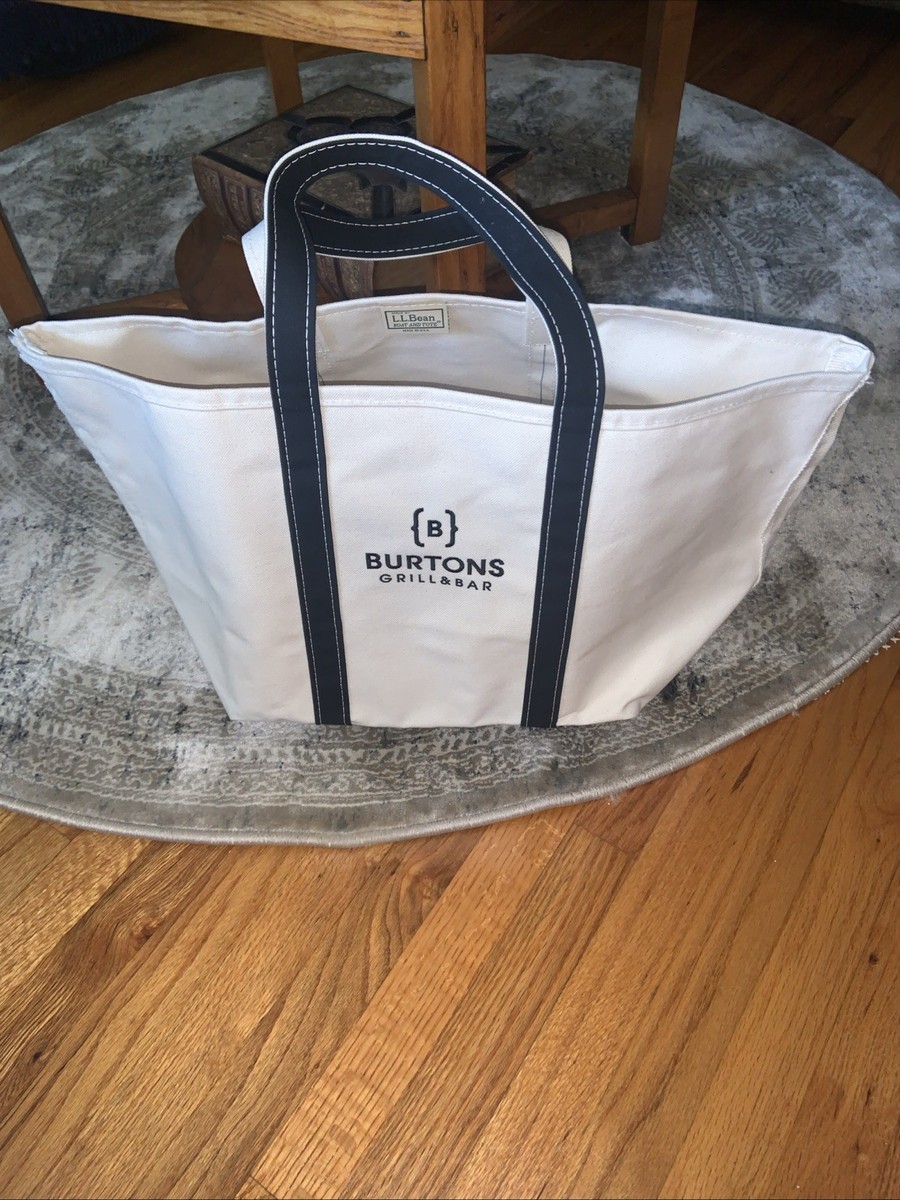 LL Bean Boat & Tote Bag Freeport Maine LARGE w/Navy Trim Natural
