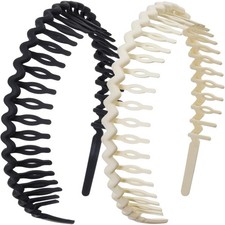2 PCS Black White Plastic Comb Headband Teeth Non Slip Hair 4.3x0.7 Inch
