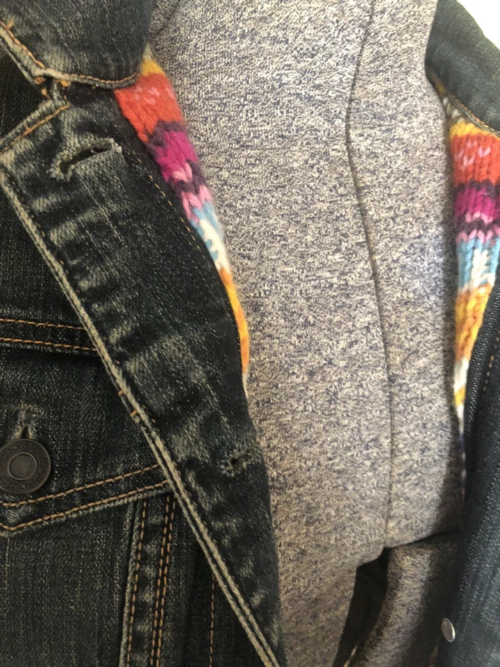 Raro Para Mujer De Colección Años 90 GAP Elástico Fair Isle Suéter Jean Chaqueta Abrigo Talla M Foto 2 de 4