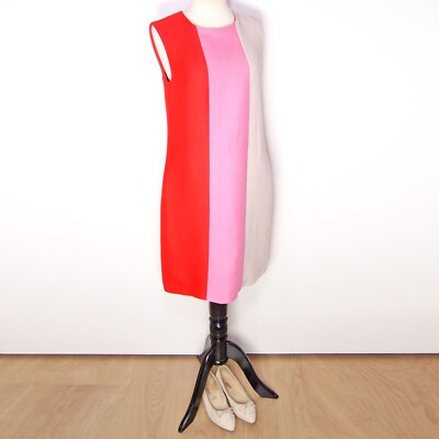 Max Mara Shift Dress Sleeveless Crew Neck Red Pink Beige Linen - Main Image