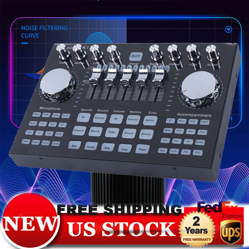 Digital Audio Mixer Live Sound Card K1 Audio Mixing Console Computer Phone DC 5V - Image 4 of 4