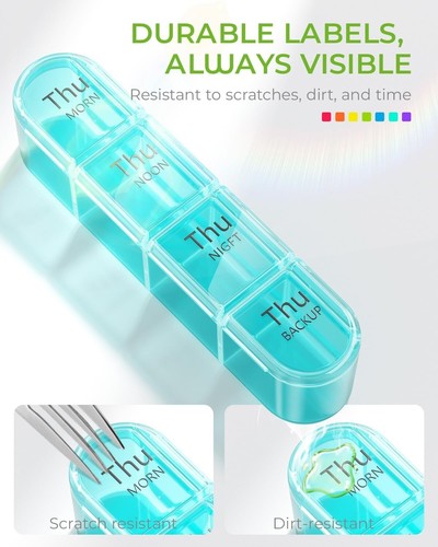 Odaro Weekly Pill Organizer 4 Times a Day, BPA Free Daily Pill Box 7 Day, Large - Picture 6 of 8