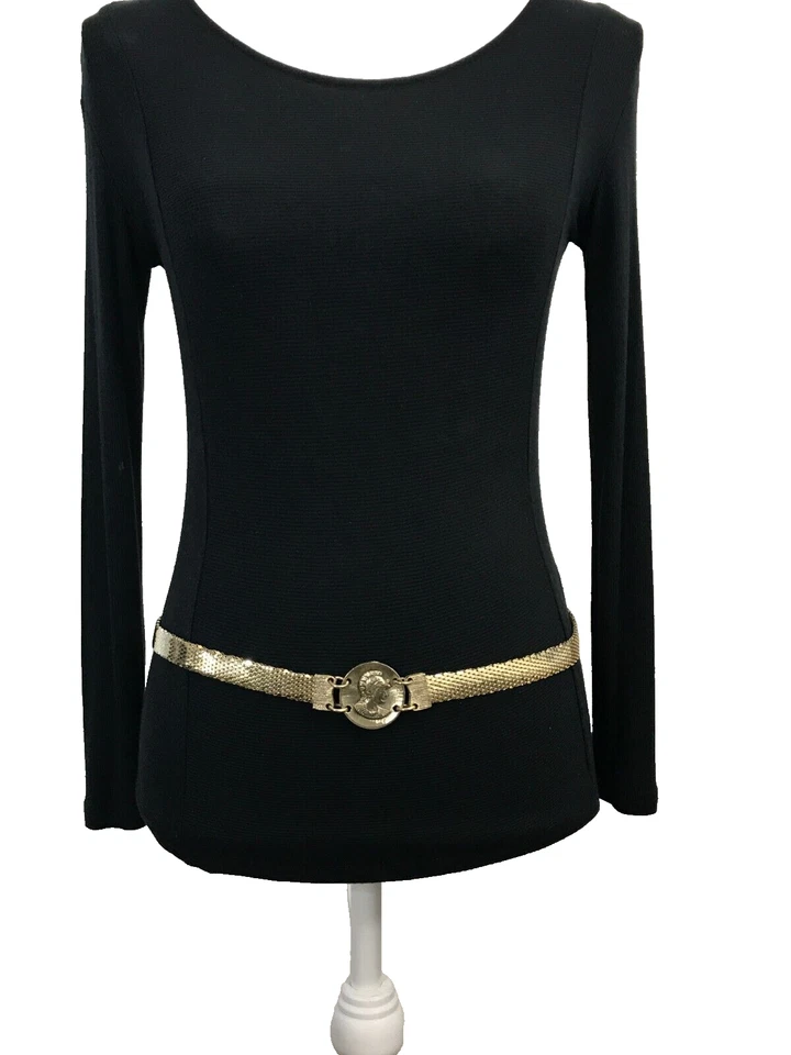 Cinturón para mujer pequeño-mediano dorado de colección malla metálica medallón romano glamour discoteca clásica Foto 2 de 4