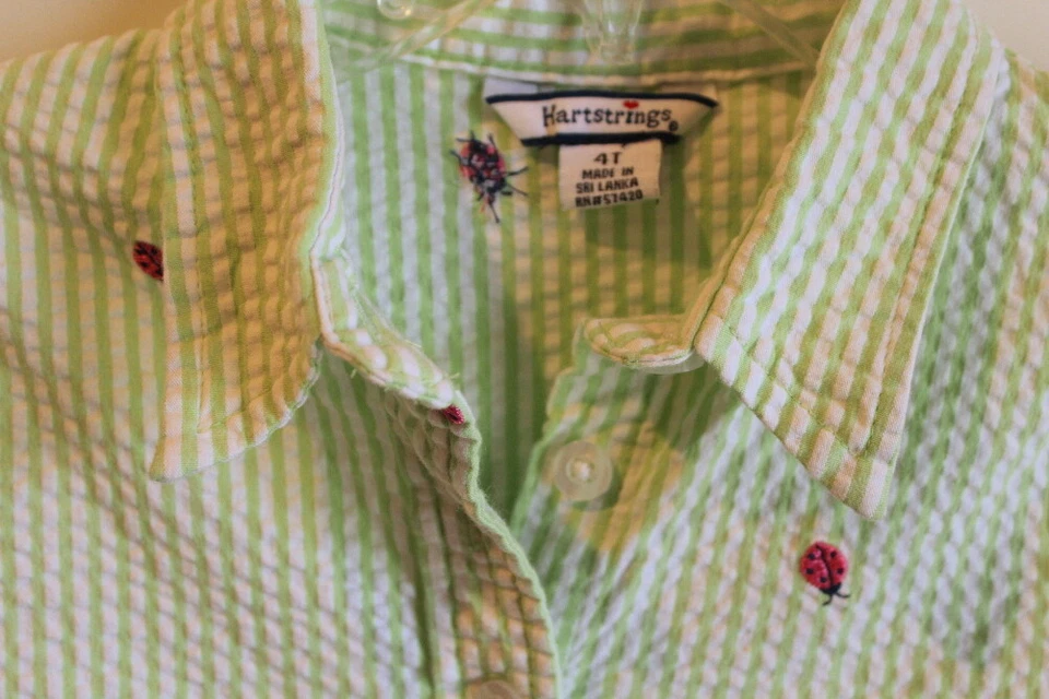 Lote de vestidos y pantalones cortos Ladybug a rayas verdes talla 4T Hartstrings para niñas Foto 2 de 4