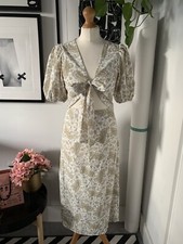 Nasty Gal khaki green & white paisley print cut out tie front long summer dress