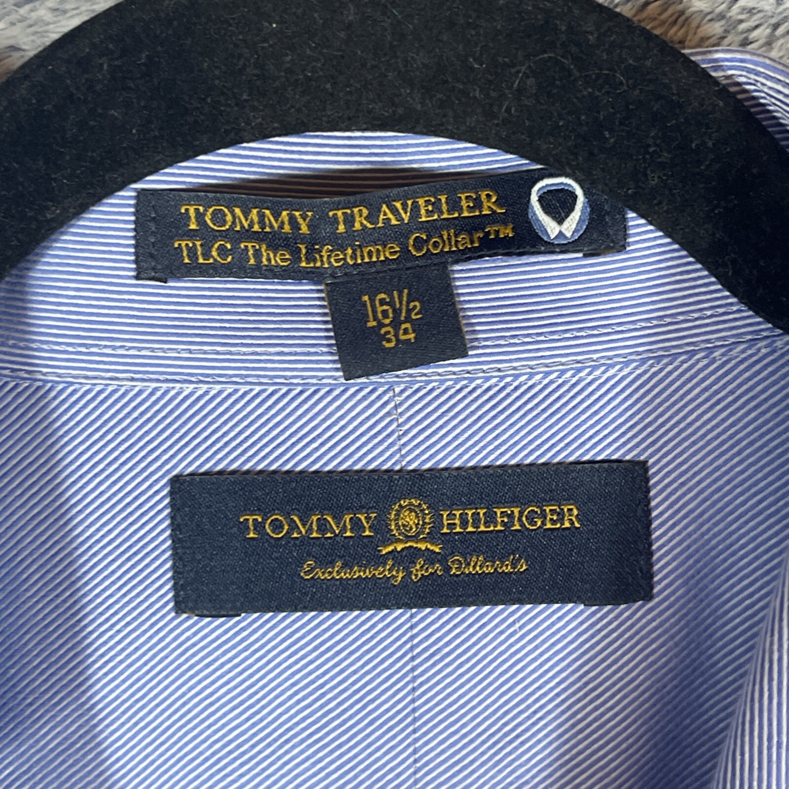 Tommy Hilfiger Traveler Men's Blue/White Pinstripe Long Sleeve Shirt Sz 34 16.5 thumbnail 10