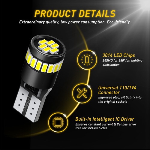 GLOFE T10 194 168 W5W 2825 License Plate Interior Map Dome Trunk Light Bulbs - Picture 4 of 12