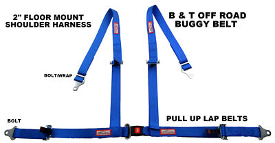 RACERDIRECT OFF ROAD BUGGY BELT 4 POINT PULL UP LAPS FLOOR MOUNT BLUE