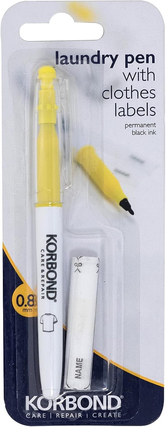 Korbond Laundry Marker Pen with Clothes Name Labels Sewing Dressmaking - Black