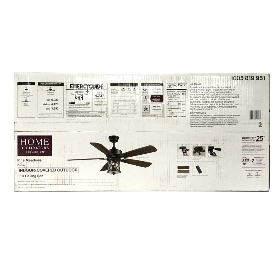 Home Decorators Collection Pine Meadows Ceiling Fan 52117 52-In. LED Ceiling Fan - Image 3 of 4