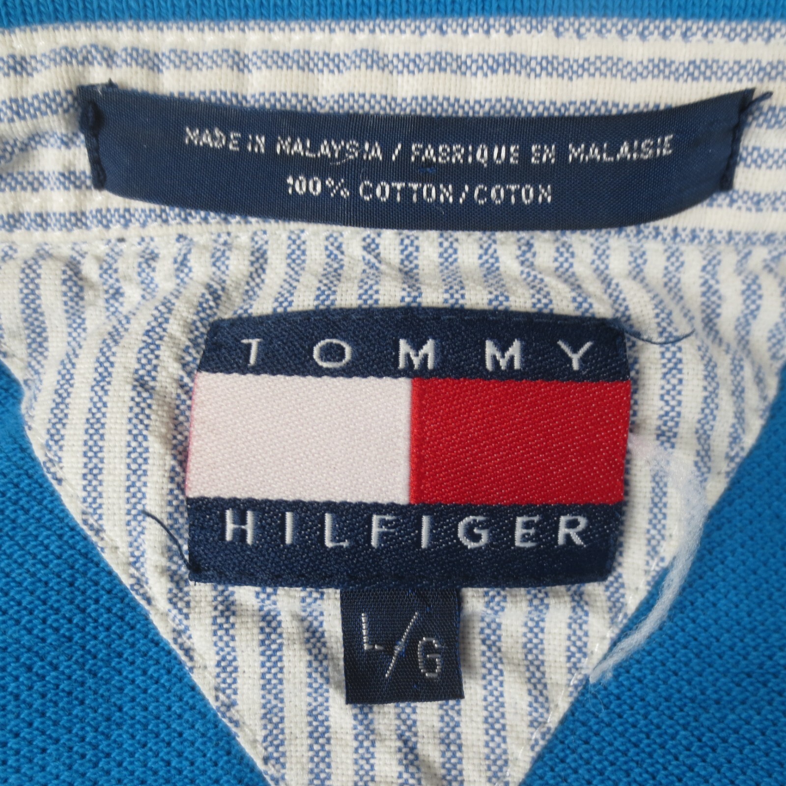 Tommy Hilfiger Polo Shirt Mens Large Blue Short Sleeve Preppy School 90s Golf thumbnail 7