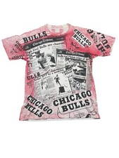 Vintage Chicago Bulls T Shirt Mens Large Newspaper 90s AOP Jordan MVP Rare VTG