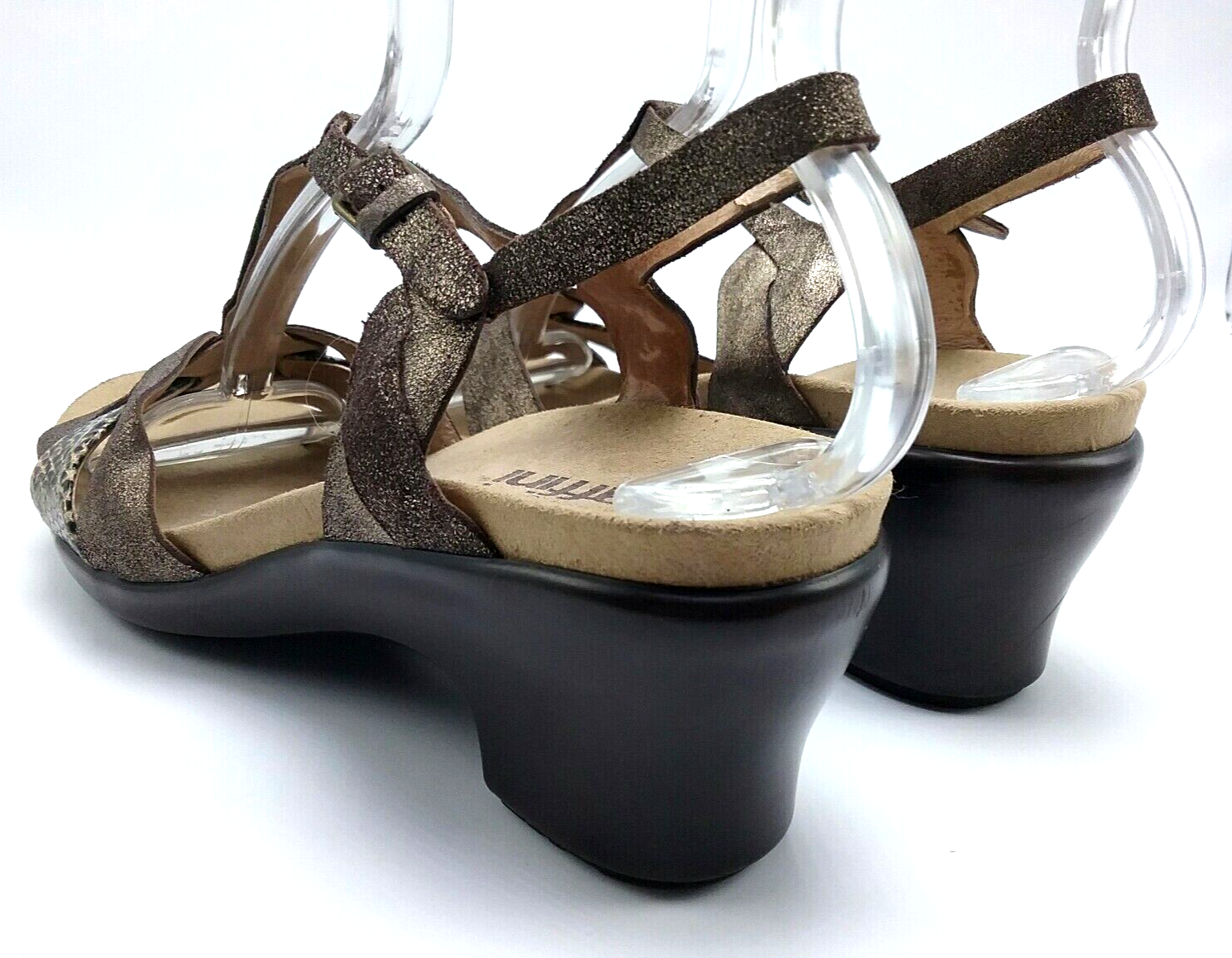 APL Sandalo donna Umberto Raffini 8 bronzo scintillante animale cinturino a T pelle tacco medio