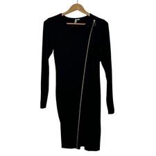 ASOS Women’s Size 4 Small Black Gold Pull Front Zipper Long Sleeve Mini Dress