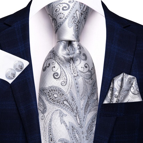 Paisley Mens Blue Tie Set Silk Woven Necktie Handkerchief Cufflinks Wedding Gift - Photo 166/180