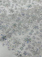 Metallic Floral Design Embroidered With Holographic Sequins Mesh Fabric By Yard