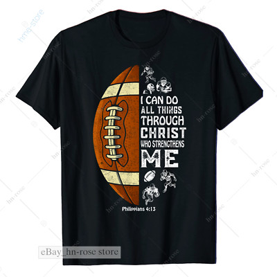Christian Football T-shirt, Philippians 4:13 Faith Sports Tee Christian Athlete